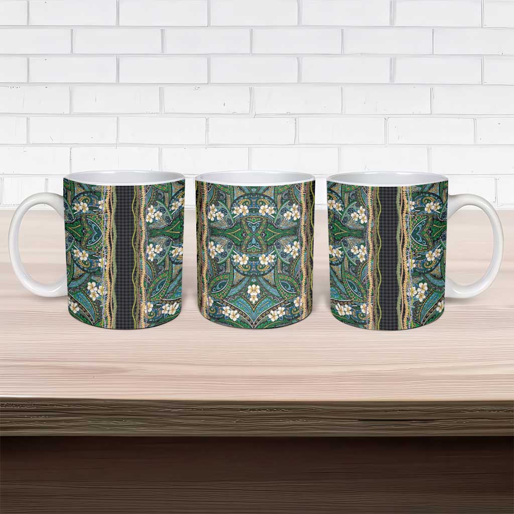 Hawaiian Art Flower Tribal with Lei Ceramic Mug Palaka Pattern Black Color LT03 - Polynesian Pride