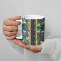 Hawaiian Art Flower Tribal with Lei Ceramic Mug Palaka Pattern Black Color LT03 - Polynesian Pride