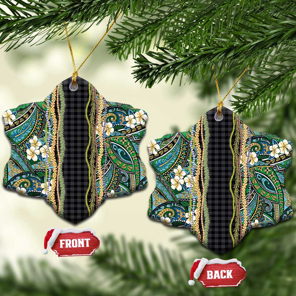 Hawaiian Art Flower Tribal with Lei Ceramic Ornament Palaka Pattern Black Color - Polynesian Pride