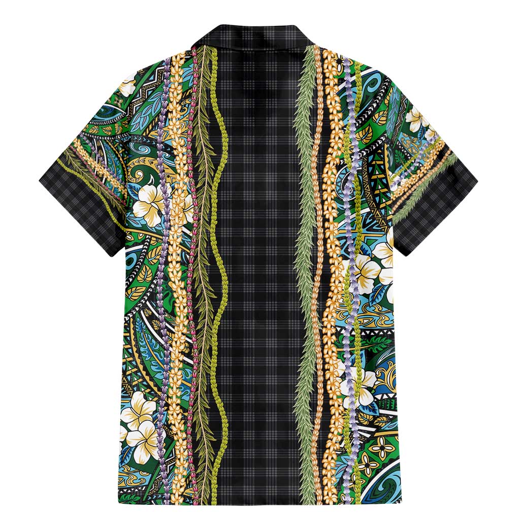 Hawaiian Art Flower Tribal with Lei Family Matching Mermaid Dress and Hawaiian Shirt Palaka Pattern Black Color - Polynesian Pride