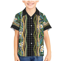 Hawaiian Art Flower Tribal with Lei Family Matching Mermaid Dress and Hawaiian Shirt Palaka Pattern Black Color - Polynesian Pride