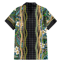 Hawaiian Art Flower Tribal with Lei Family Matching Off The Shoulder Long Sleeve Dress and Hawaiian Shirt Palaka Pattern Black Color - Polynesian Pride