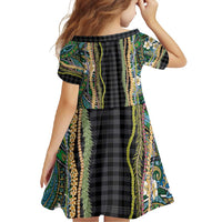 Hawaiian Art Flower Tribal with Lei Family Matching Off Shoulder Maxi Dress and Hawaiian Shirt Palaka Pattern Black Color - Polynesian Pride