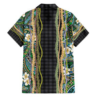 Hawaiian Art Flower Tribal with Lei Family Matching Off Shoulder Maxi Dress and Hawaiian Shirt Palaka Pattern Black Color - Polynesian Pride