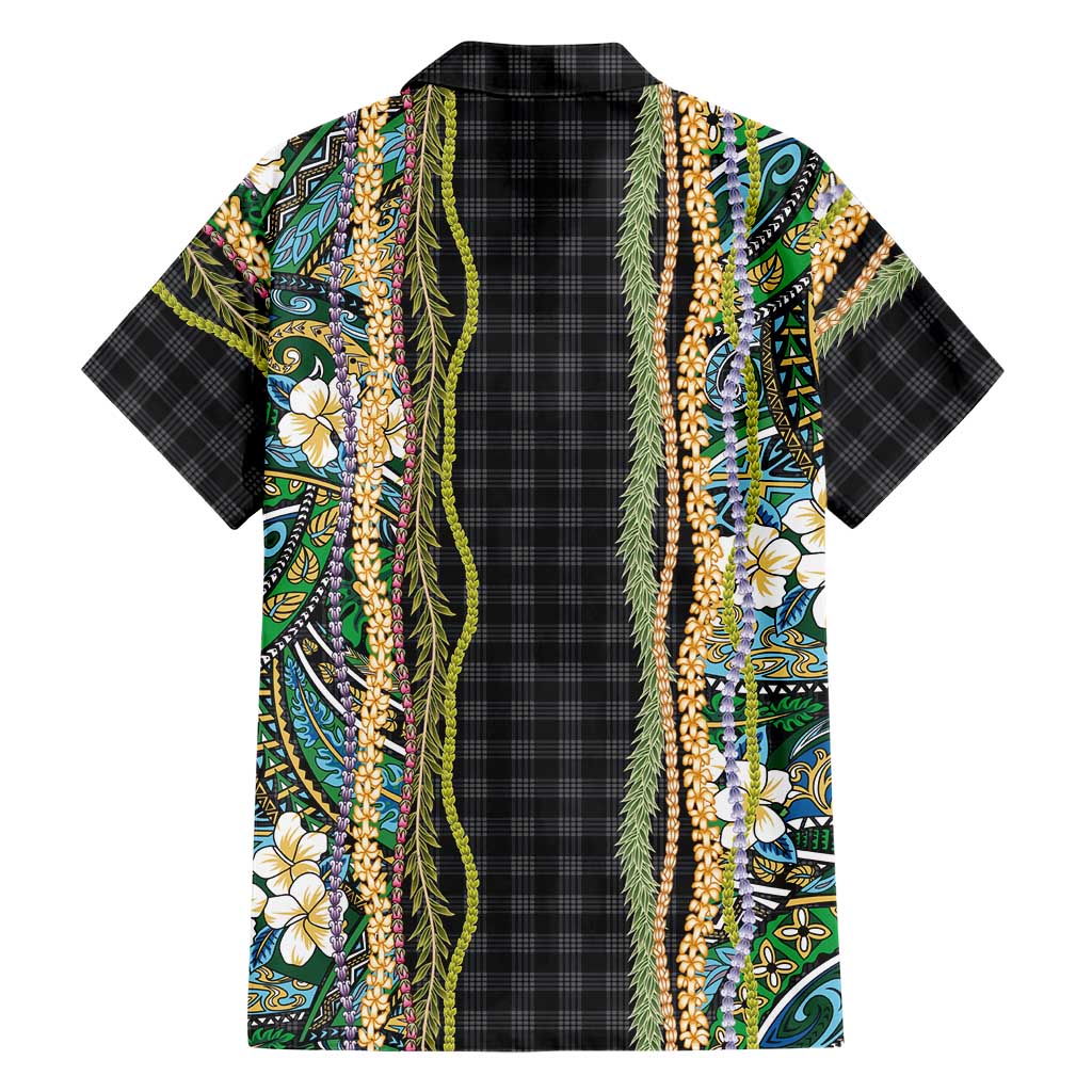 Hawaiian Art Flower Tribal with Lei Family Matching Puletasi and Hawaiian Shirt Palaka Pattern Black Color LT03 - Polynesian Pride