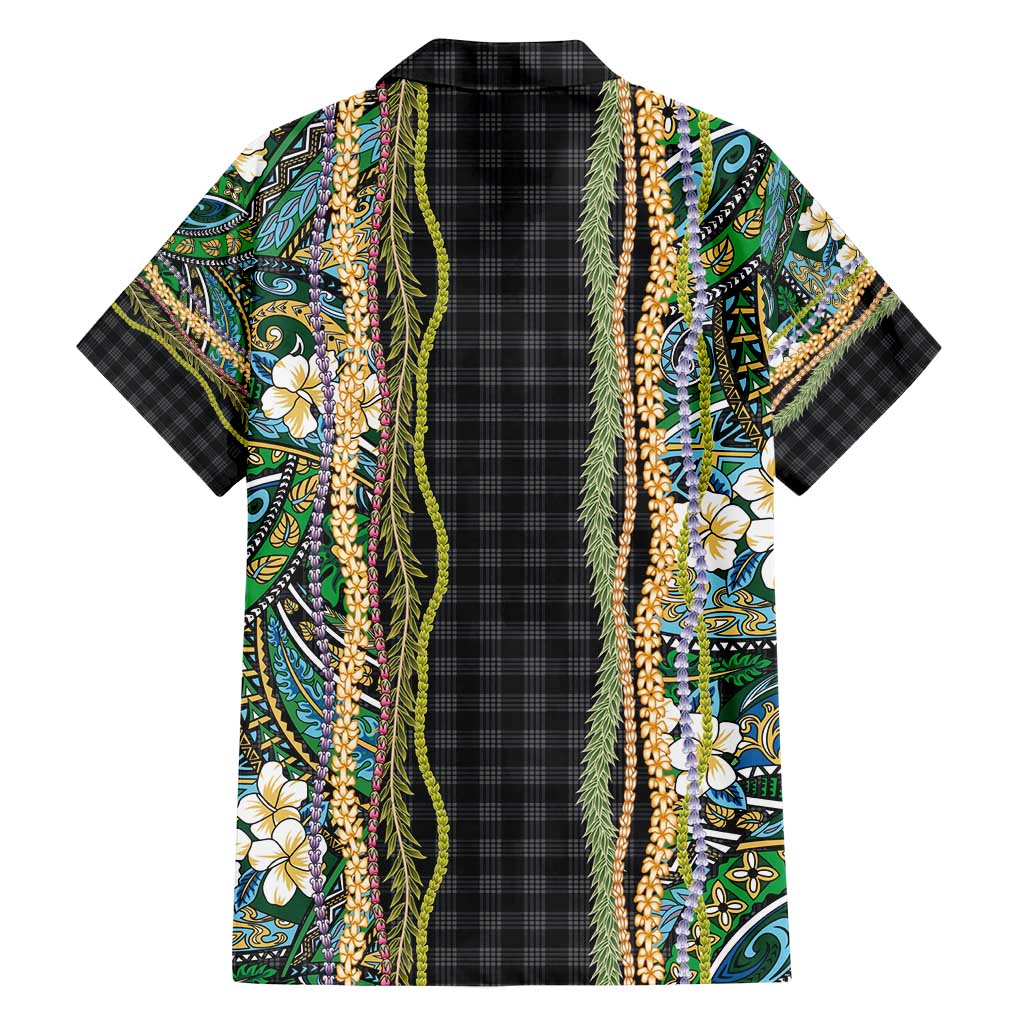 Hawaiian Art Flower Tribal with Lei Family Matching Summer Maxi Dress and Hawaiian Shirt Palaka Pattern Black Color - Polynesian Pride