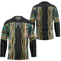 Hawaiian Art Flower Tribal with Lei Hockey Jersey Palaka Pattern Black Color - Polynesian Pride