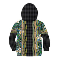 Hawaiian Art Flower Tribal with Lei Kid Hoodie Palaka Pattern Black Color - Polynesian Pride