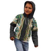 Hawaiian Art Flower Tribal with Lei Kid Hoodie Palaka Pattern Black Color - Polynesian Pride