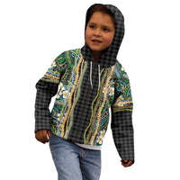 Hawaiian Art Flower Tribal with Lei Kid Hoodie Palaka Pattern Black Color - Polynesian Pride