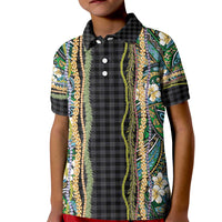 Hawaiian Art Flower Tribal with Lei Kid Polo Shirt Palaka Pattern Black Color - Polynesian Pride