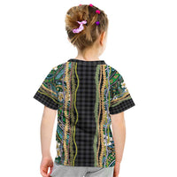 Hawaiian Art Flower Tribal with Lei Kid T Shirt Palaka Pattern Black Color - Polynesian Pride