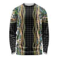 Hawaiian Art Flower Tribal with Lei Long Sleeve Shirt Palaka Pattern Black Color LT03 Unisex Black - Polynesian Pride
