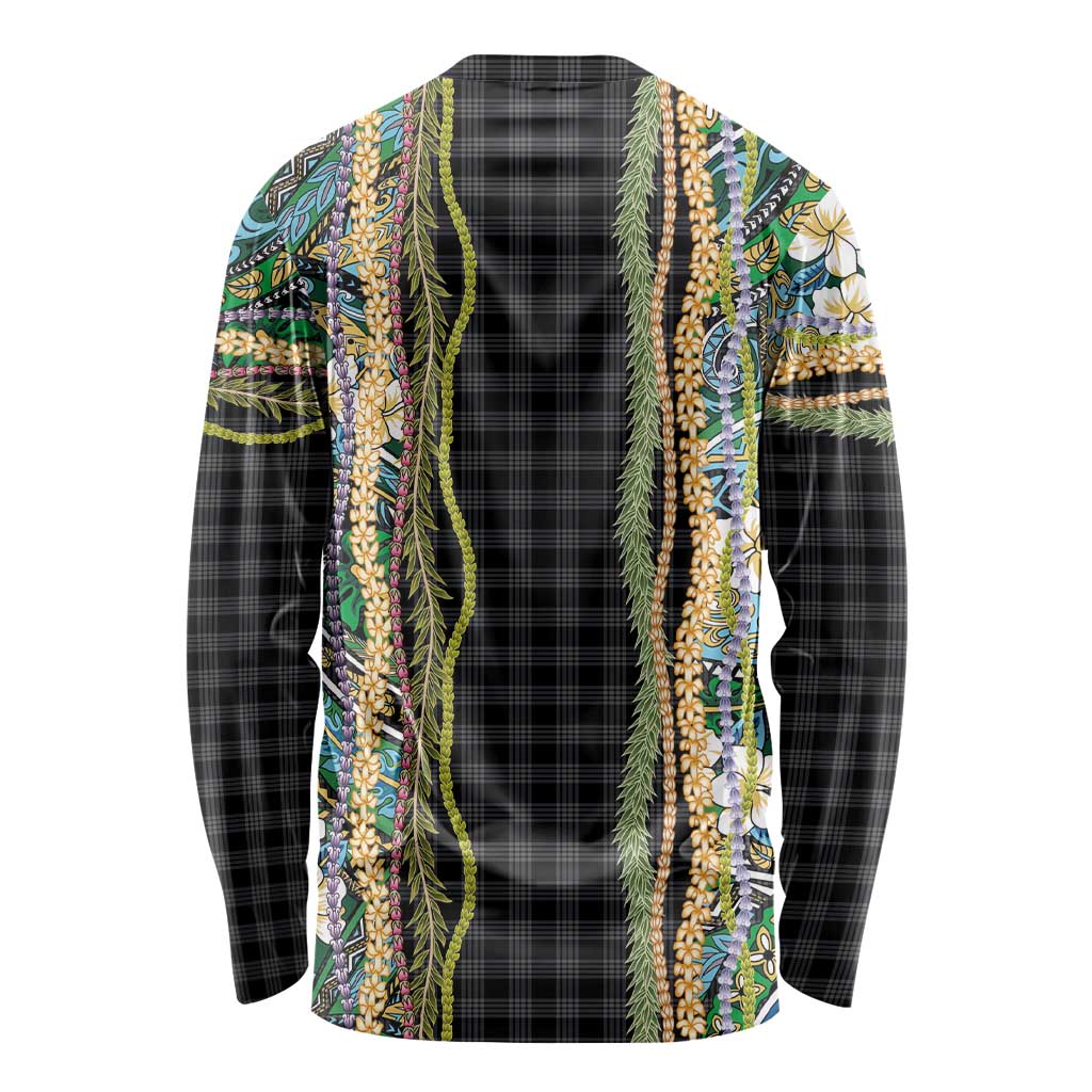 Hawaiian Art Flower Tribal with Lei Long Sleeve Shirt Palaka Pattern Black Color LT03 - Polynesian Pride