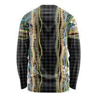 Hawaiian Art Flower Tribal with Lei Long Sleeve Shirt Palaka Pattern Black Color LT03 - Polynesian Pride