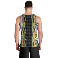 Hawaiian Art Flower Tribal with Lei Men Tank Top Palaka Pattern Black Color LT03 - Polynesian Pride