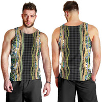 Hawaiian Art Flower Tribal with Lei Men Tank Top Palaka Pattern Black Color LT03 - Polynesian Pride