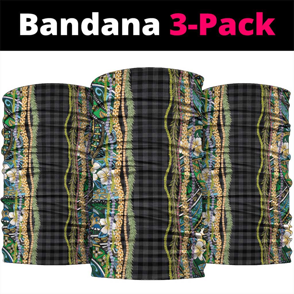 Hawaiian Art Flower Tribal with Lei Neck Gaiter Palaka Pattern Black Color LT03 package One Size: 25*50cm Black - Polynesian Pride