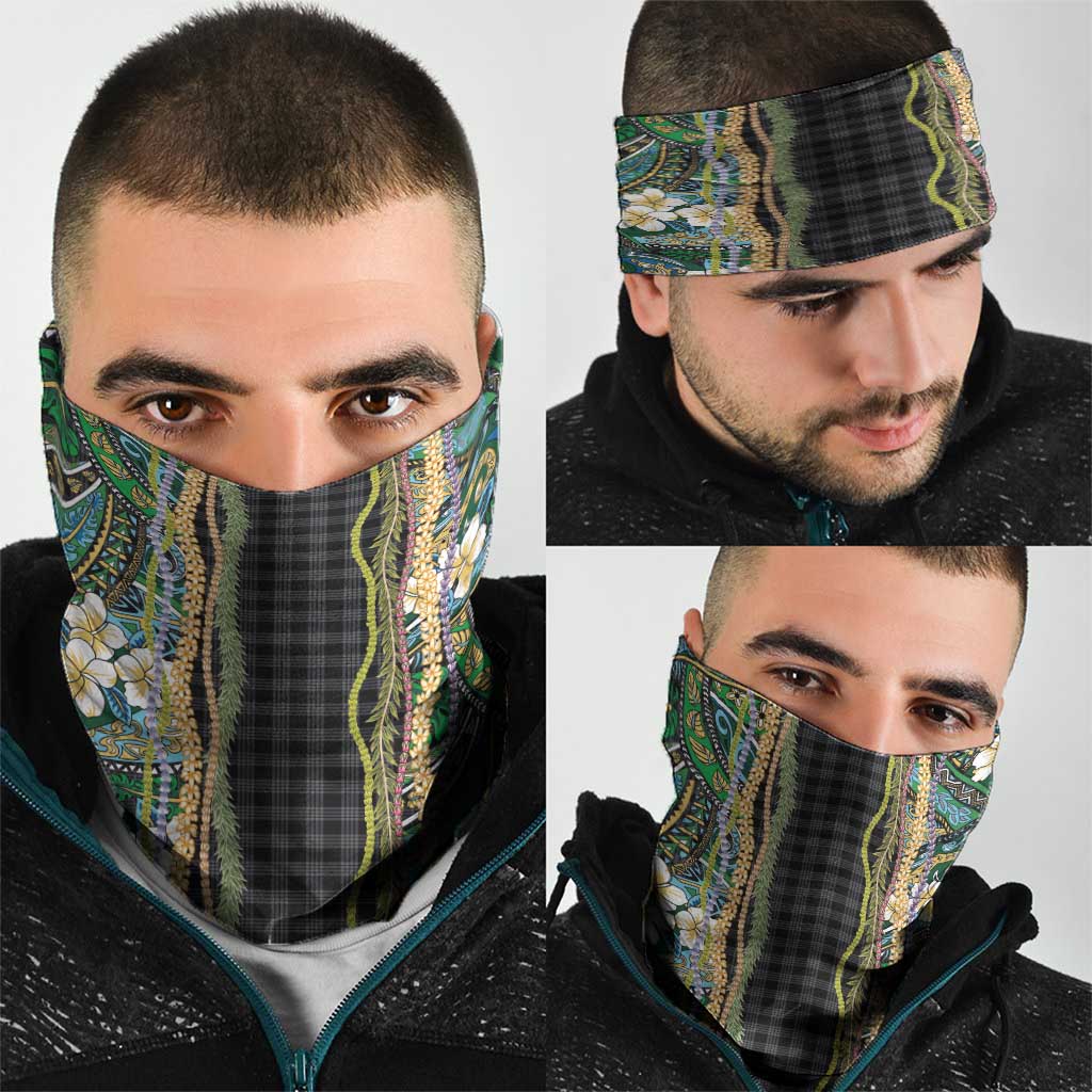 Hawaiian Art Flower Tribal with Lei Neck Gaiter Palaka Pattern Black Color LT03 - Polynesian Pride