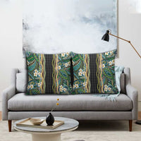 Hawaiian Art Flower Tribal with Lei Pillow Cover Palaka Pattern Black Color - Polynesian Pride