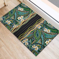 Hawaiian Art Flower Tribal with Lei Rubber Doormat Palaka Pattern Black Color LT03 - Polynesian Pride