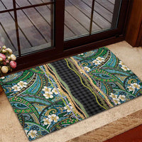 Hawaiian Art Flower Tribal with Lei Rubber Doormat Palaka Pattern Black Color LT03 - Polynesian Pride