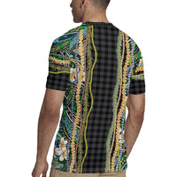 Hawaiian Art Flower Tribal with Lei Rugby Jersey Palaka Pattern Black Color - Polynesian Pride