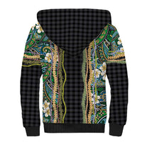 Hawaiian Art Flower Tribal with Lei Sherpa Hoodie Palaka Pattern Black Color - Polynesian Pride