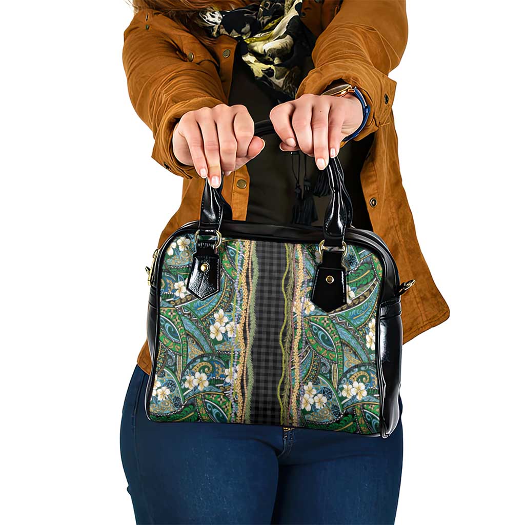 Hawaiian Art Flower Tribal with Lei Shoulder Handbag Palaka Pattern Black Color LT03 One Size Black - Polynesian Pride