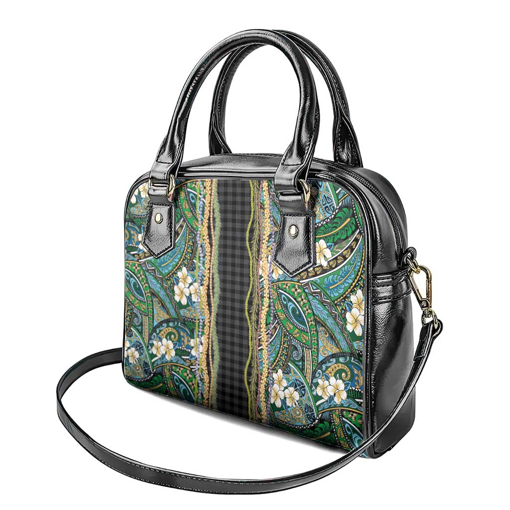 Hawaiian Art Flower Tribal with Lei Shoulder Handbag Palaka Pattern Black Color LT03 - Polynesian Pride