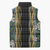 Hawaiian Art Flower Tribal with Lei Sleeveless Puffer Jacket Palaka Pattern Black Color LT03 - Polynesian Pride