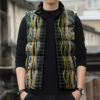 Hawaiian Art Flower Tribal with Lei Sleeveless Puffer Jacket Palaka Pattern Black Color LT03 - Polynesian Pride