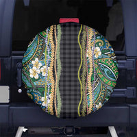 Hawaiian Art Flower Tribal with Lei Spare Tire Cover Palaka Pattern Black Color - Polynesian Pride