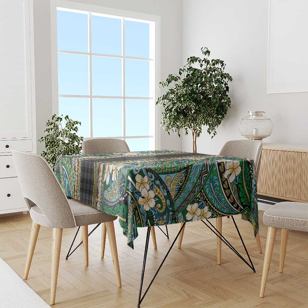 Hawaiian Art Flower Tribal with Lei Tablecloth Palaka Pattern Black Color LT03 - Polynesian Pride