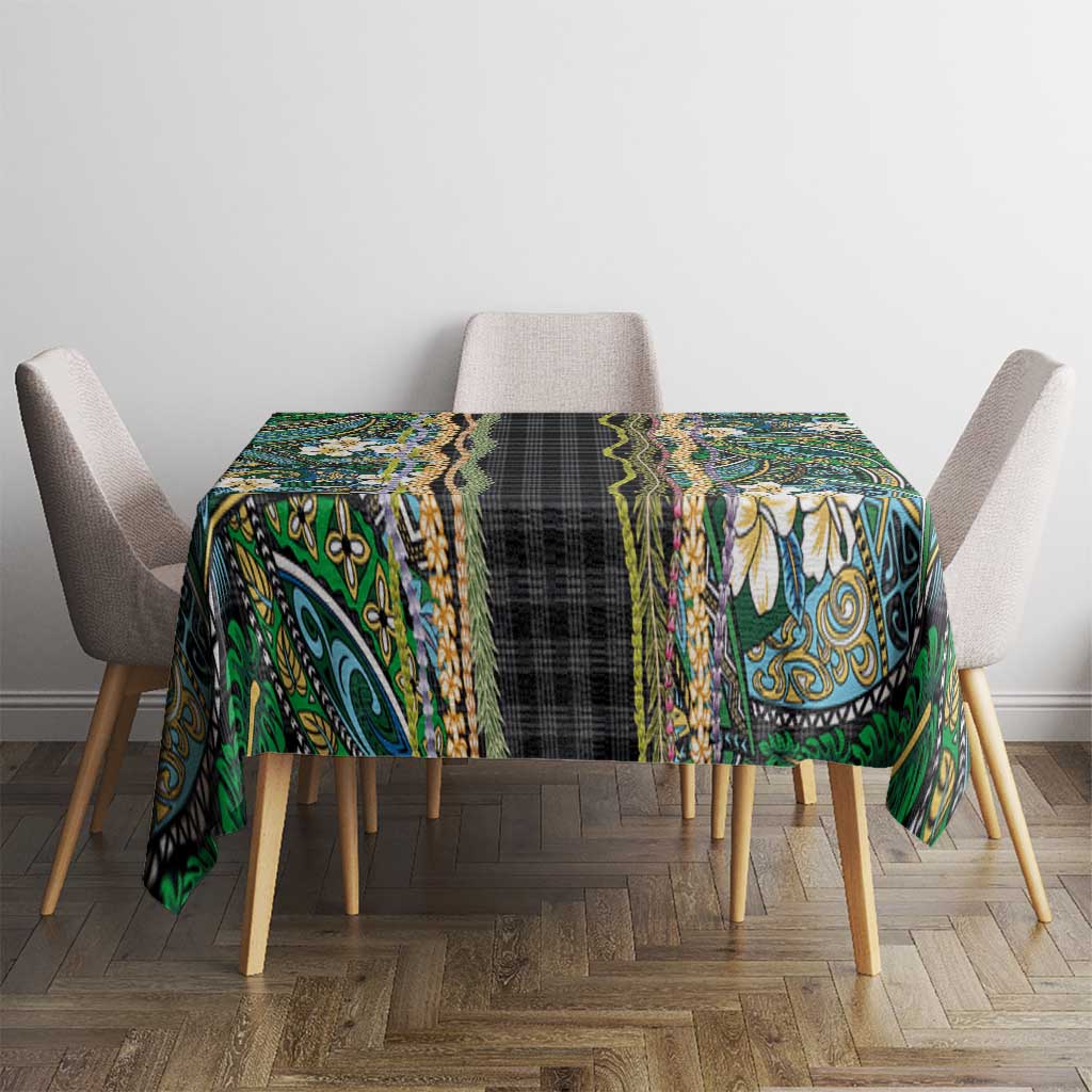 Hawaiian Art Flower Tribal with Lei Tablecloth Palaka Pattern Black Color LT03 - Polynesian Pride