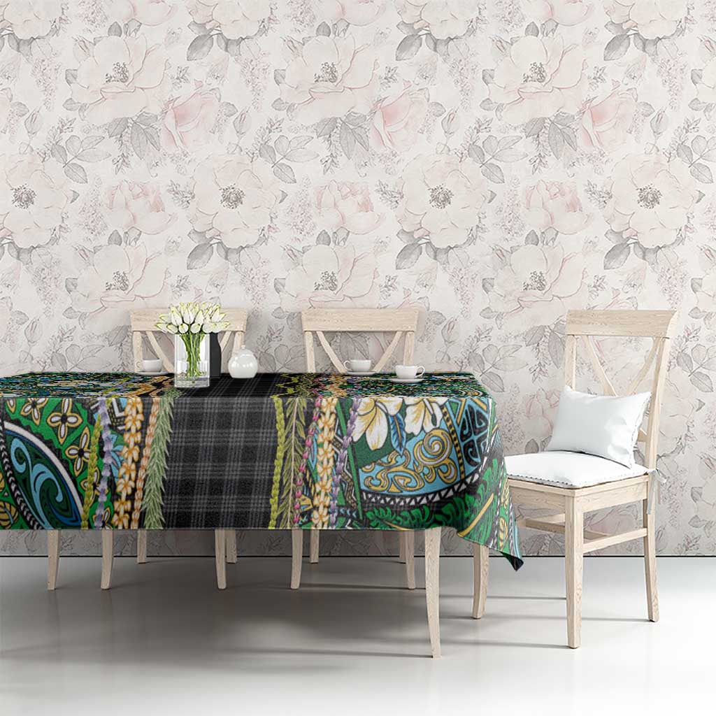 Hawaiian Art Flower Tribal with Lei Tablecloth Palaka Pattern Black Color LT03 - Polynesian Pride