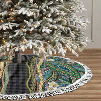 Hawaiian Art Flower Tribal with Lei Tree Skirt Palaka Pattern Black Color LT03 - Polynesian Pride