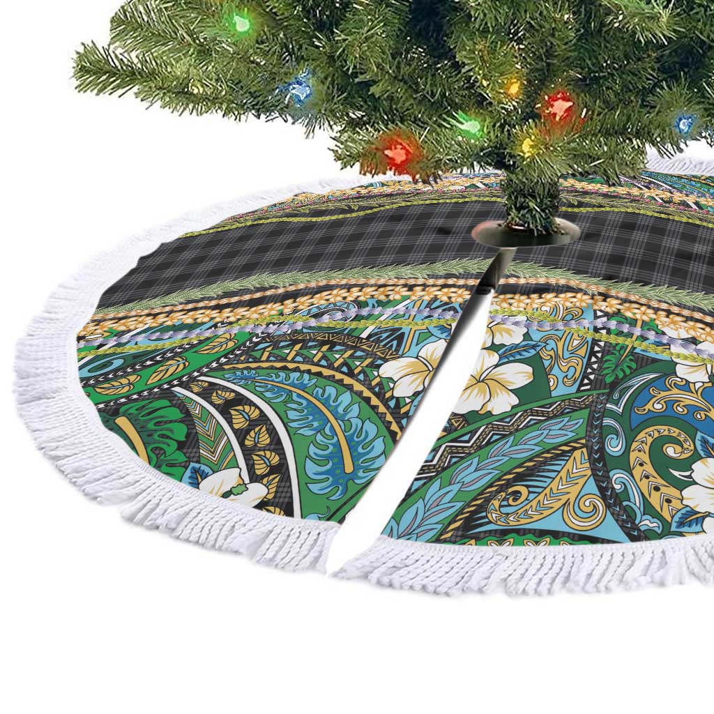 Hawaiian Art Flower Tribal with Lei Tree Skirt Palaka Pattern Black Color LT03 - Polynesian Pride