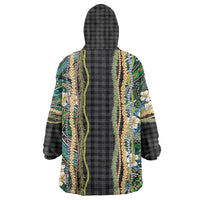 Hawaiian Art Flower Tribal with Lei Wearable Blanket Hoodie Palaka Pattern Black Color LT03 - Polynesian Pride