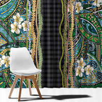 Hawaiian Art Flower Tribal with Lei Window Curtain Palaka Pattern Black Color - Polynesian Pride