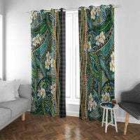 Hawaiian Art Flower Tribal with Lei Window Curtain Palaka Pattern Black Color - Polynesian Pride