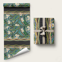Hawaiian Art Flower Tribal with Lei Wrapping Paper Palaka Pattern Black Color LT03 58" × 23" Black - Polynesian Pride