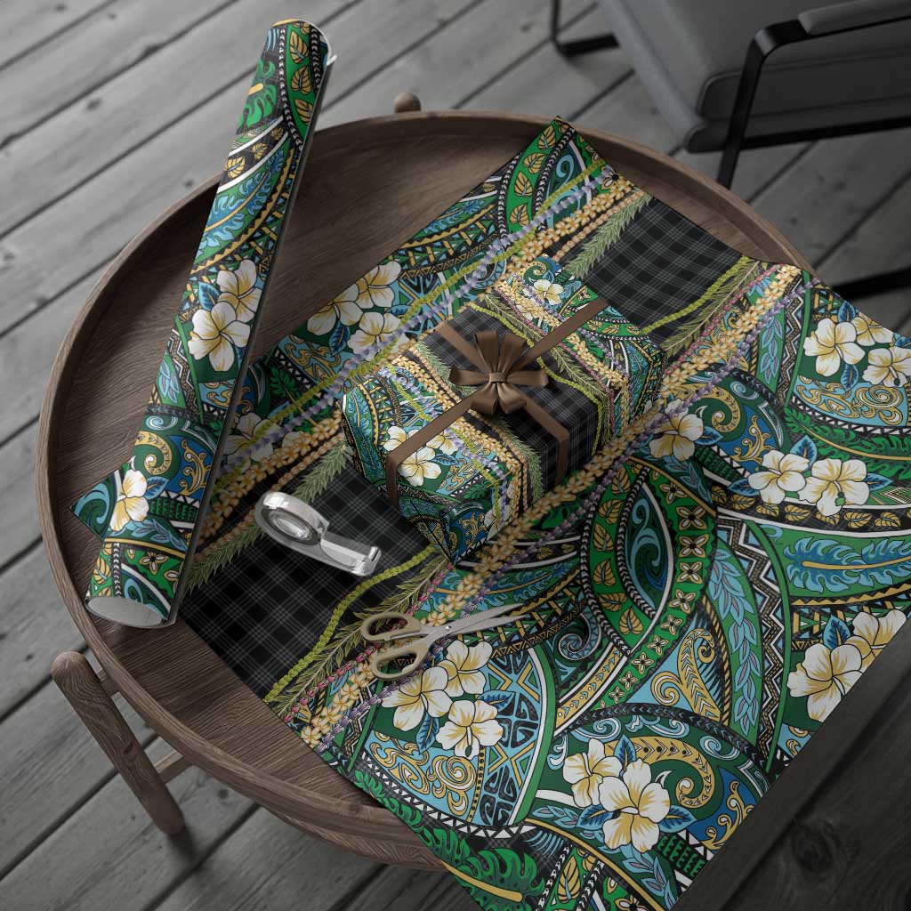 Hawaiian Art Flower Tribal with Lei Wrapping Paper Palaka Pattern Black Color LT03 - Polynesian Pride