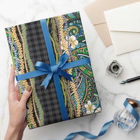 Hawaiian Art Flower Tribal with Lei Wrapping Paper Palaka Pattern Black Color LT03 - Polynesian Pride