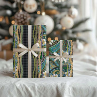 Hawaiian Art Flower Tribal with Lei Wrapping Paper Palaka Pattern Black Color LT03 - Polynesian Pride