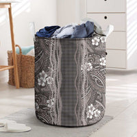 Hawaiian Art Flower Tribal with Lei Laundry Basket Palaka Pattern Grayscale LT03 Gray - Polynesian Pride