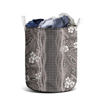 Hawaiian Art Flower Tribal with Lei Laundry Basket Palaka Pattern Grayscale LT03 - Polynesian Pride