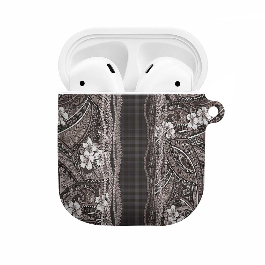 Hawaiian Art Flower Tribal with Lei AirPods Case Palaka Pattern Grayscale - Polynesian Pride