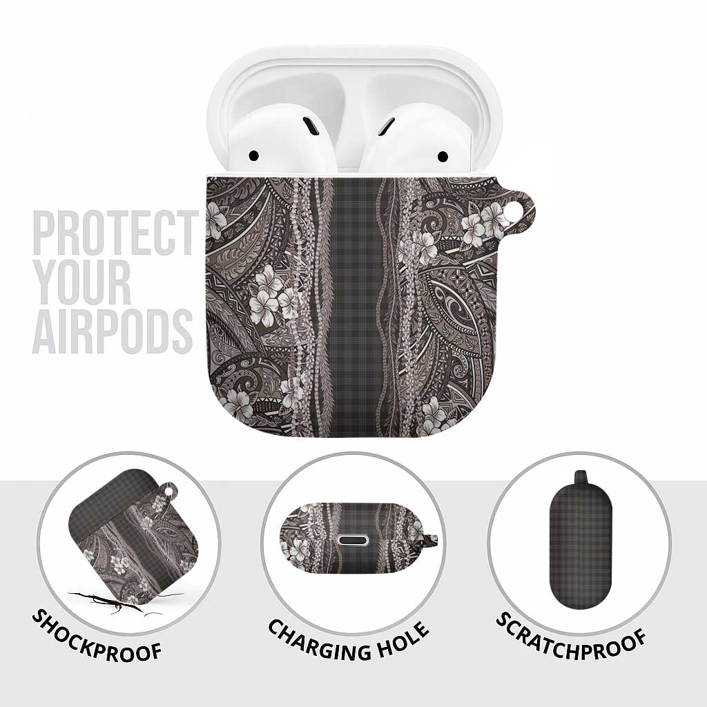 Hawaiian Art Flower Tribal with Lei AirPods Case Palaka Pattern Grayscale - Polynesian Pride