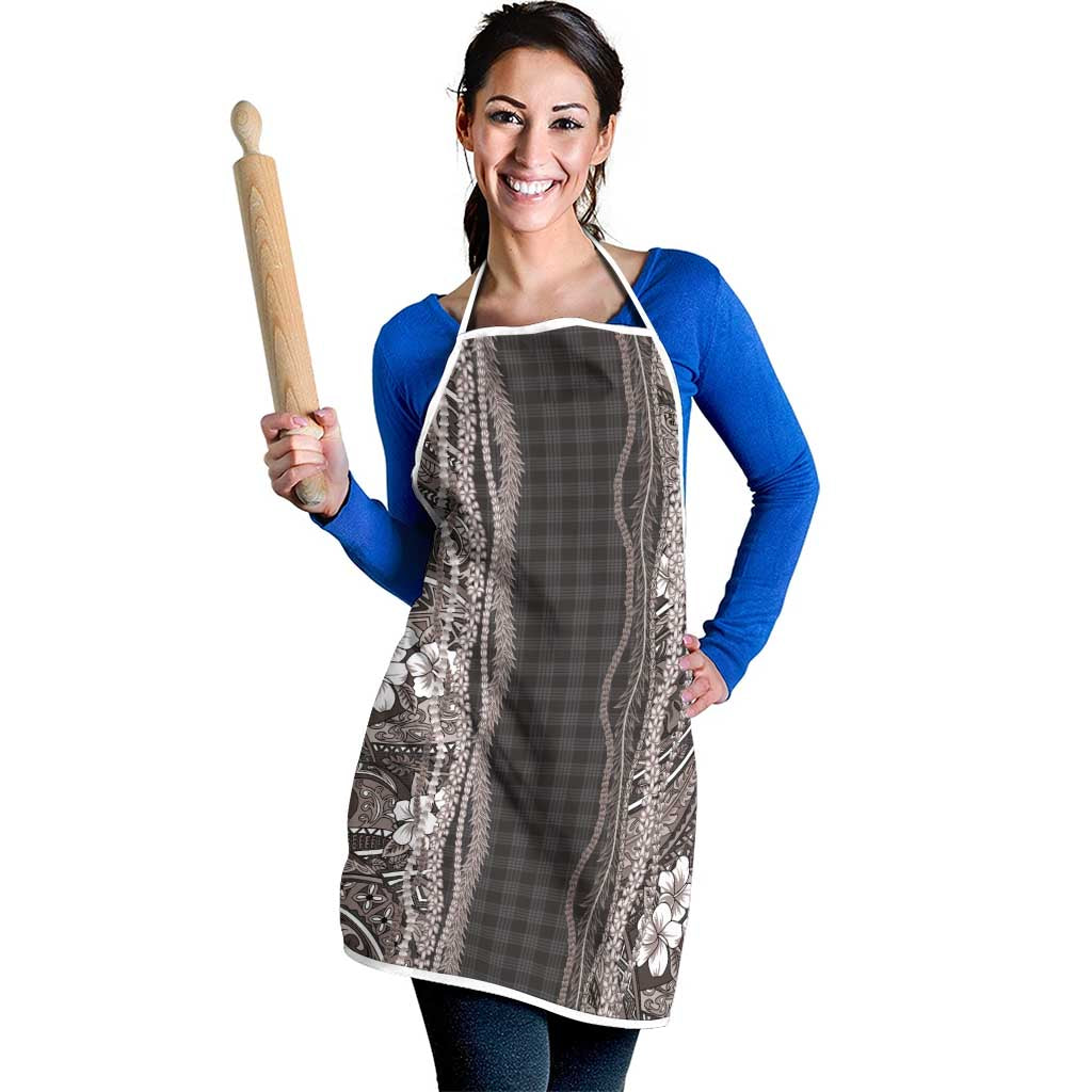 Hawaiian Art Flower Tribal with Lei Apron Palaka Pattern Grayscale - Polynesian Pride